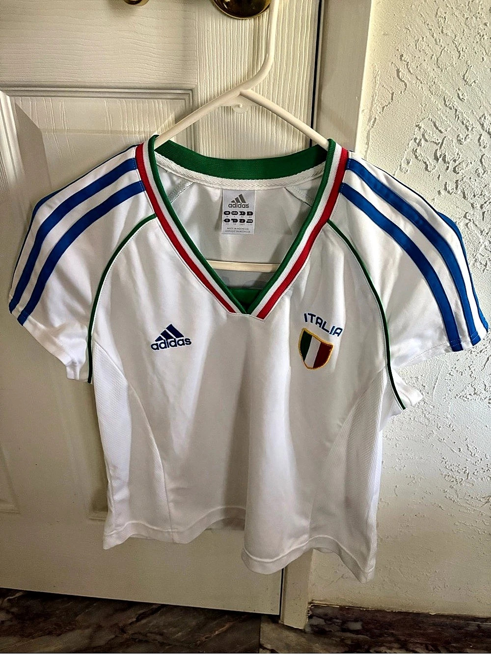 adidas Italy FIGC Women's Away Soccer Jersey White & Blue Medium